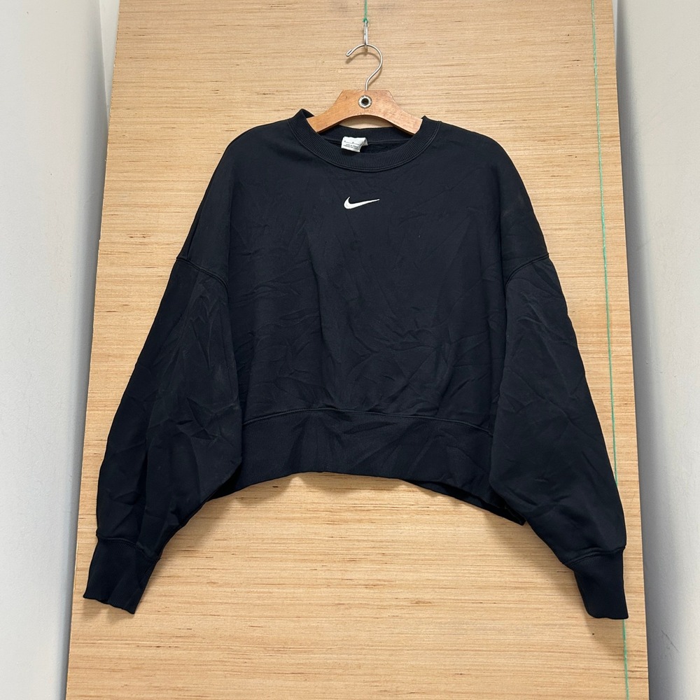 Nike Womens Oversized Cropped Fleece Crewneck Sweatshirt Black Medium DJ7665-010